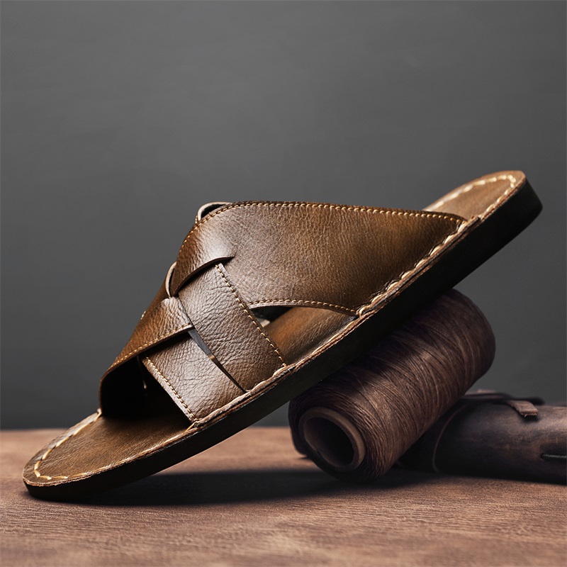 Flip Flop Leather Men - Модные мужские тапочки из натуральной кожи,